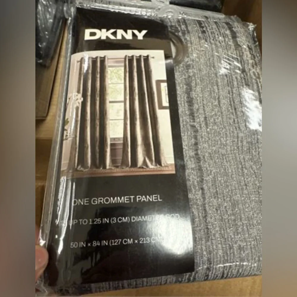 DKNY Basalt Jacquard Grommet Window Curtain Panel Pair 84” Black Ice